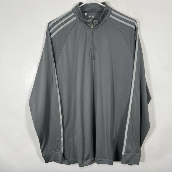 Adidas Climalite 1/4 Zip Pullover Mens Size Medium Gray White Three Stripe Golf - Picture 1 of 10